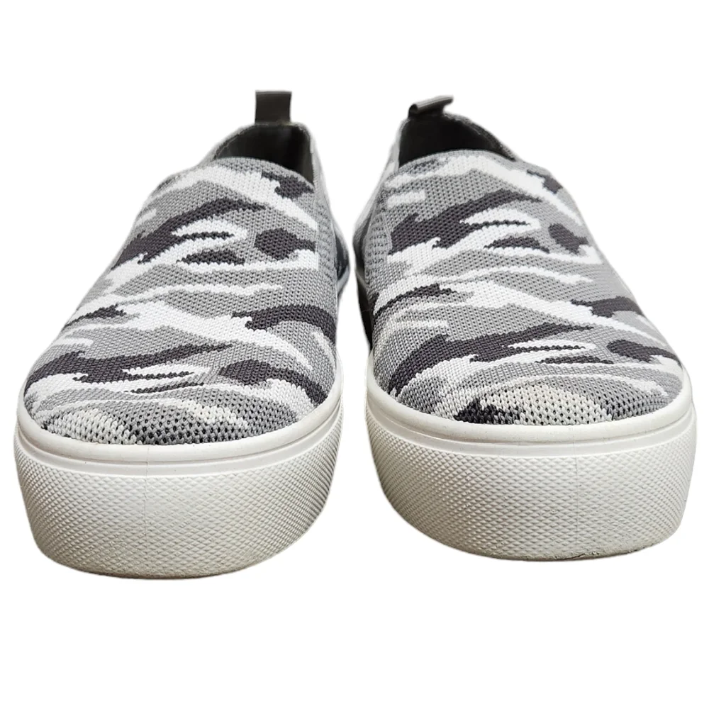 Steve Madden Maygee Slip On Knit Platform Shoes Gray Camo Sneakers Size 7